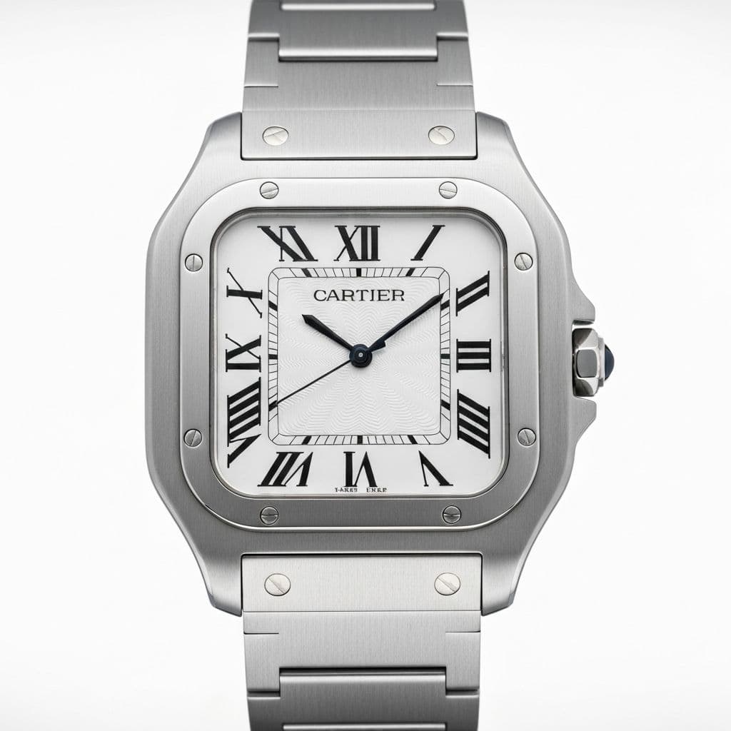 Cartier Santos large white dial steel luxury watch