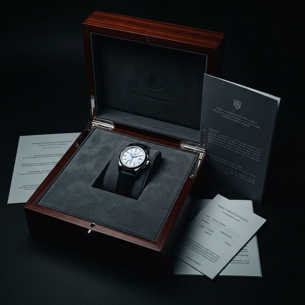 Luxury watch with box and papers being documented