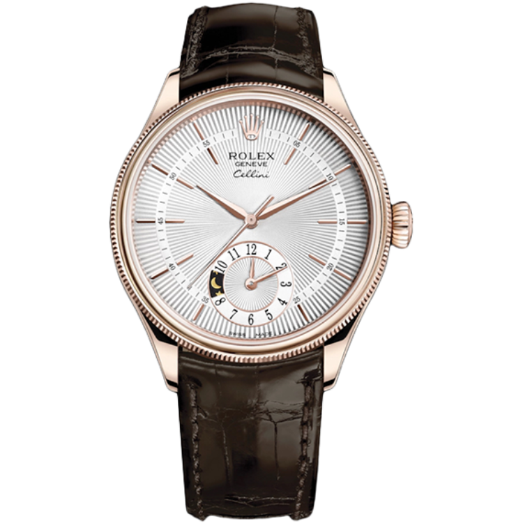Rolex Cellini ref. 50525 white dial rose gold case leather bracelet 39mm
