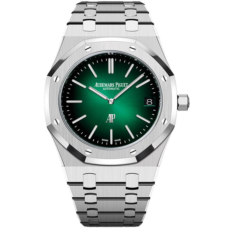 Audemars Piguet Royal Oak, 15202PT, Green dial, Platinum case, Platinum bracelet, 39mm