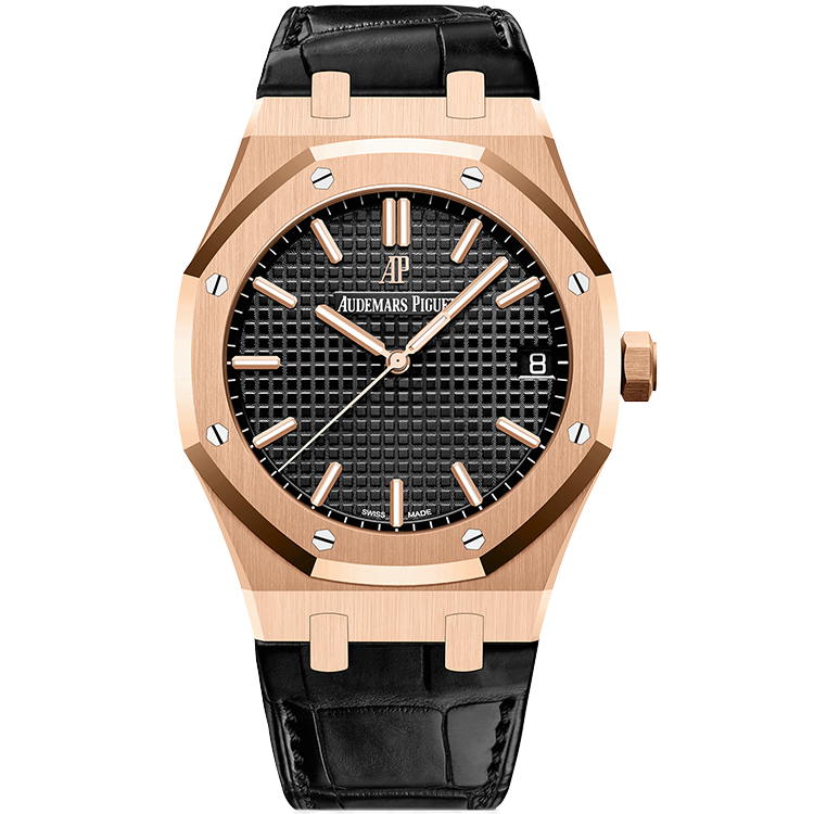 Audemars Piguet Royal Oak, 15500OR, Black dial, Rose Gold case, Leather bracelet, 41mm