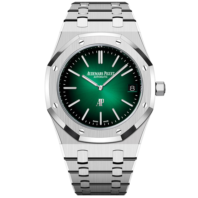 Audemars Piguet Royal Oak, 16202PT, Green dial, Platinum case, Platinum bracelet, 39mm