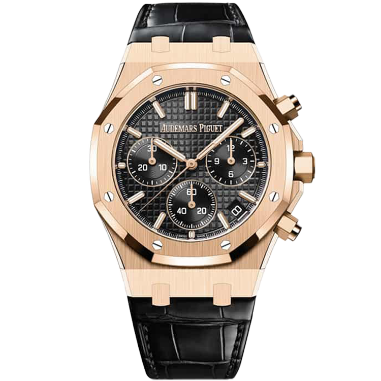Audemars Piguet Royal Oak, 26240OR, Black dial, Rose Gold case, Leather bracelet, 41mm