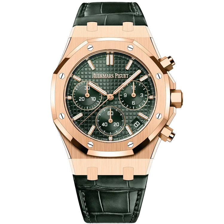 Audemars Piguet Royal Oak, 26240OR, Green dial, Rose Gold case, Leather bracelet, 41mm