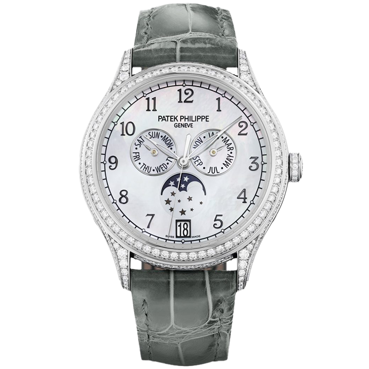 Patek Philippe Complications 4948G mother of pearl dial rose gold case leather bracelet 38mm