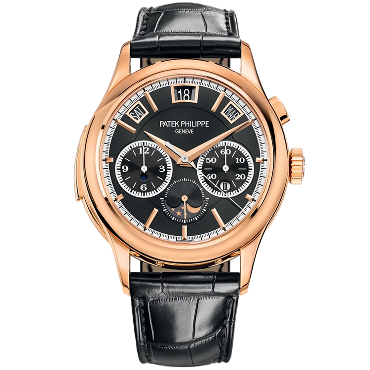 Patek Philippe Grand Complications 5208R black dial rose gold case leather bracelet 42mm