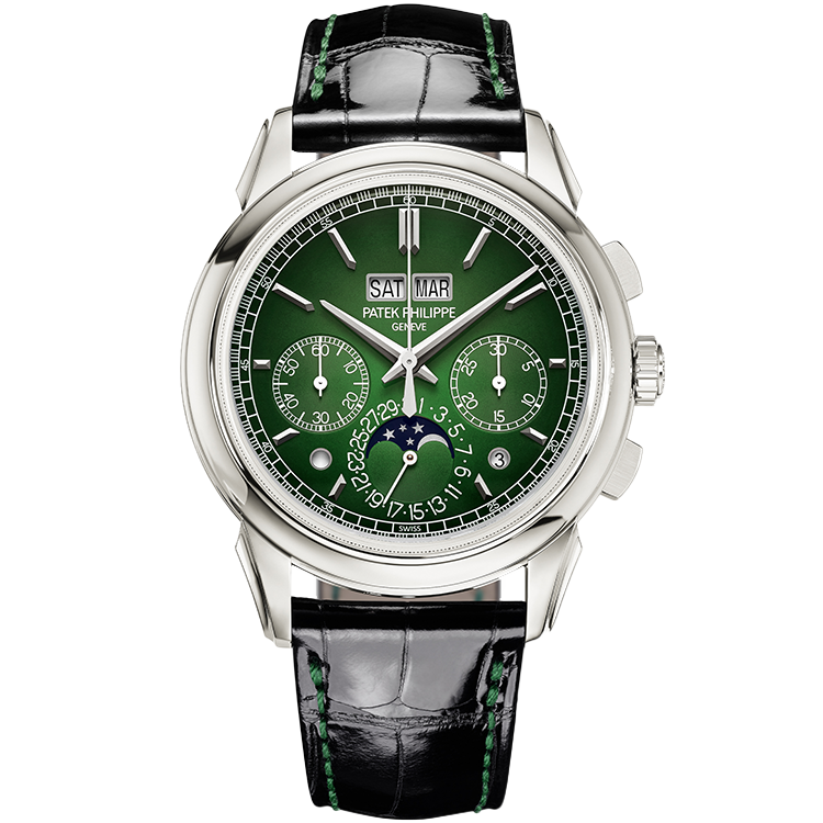 Patek Philippe Grand Complications 5270P green dial platinum case leather bracelet 41mm