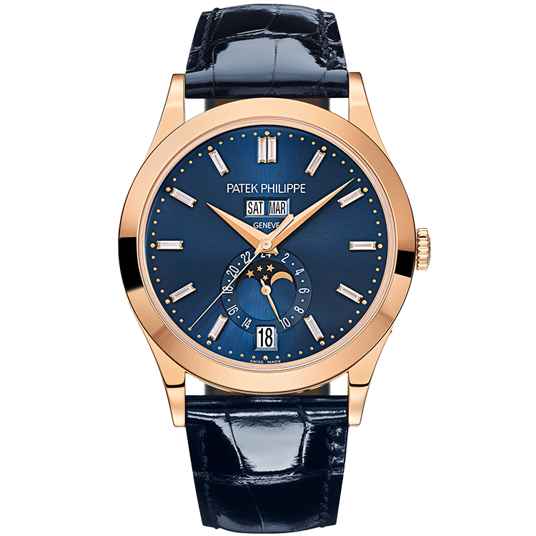 Patek Philippe Complications 5396R blue dial rose gold case leather bracelet 39mm