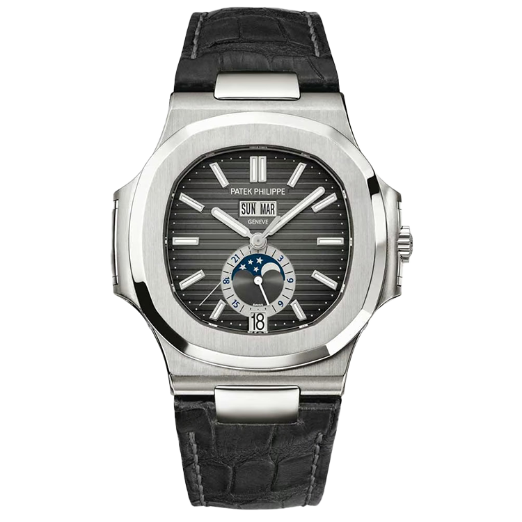 Patek Philippe Nautilus 5726A grey dial steel case leather bracelet 40.5mm