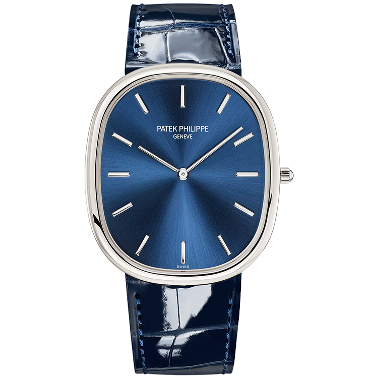 Patek Philippe Golden Ellipse 5738P blue dial platinum case leather bracelet 39.5mm