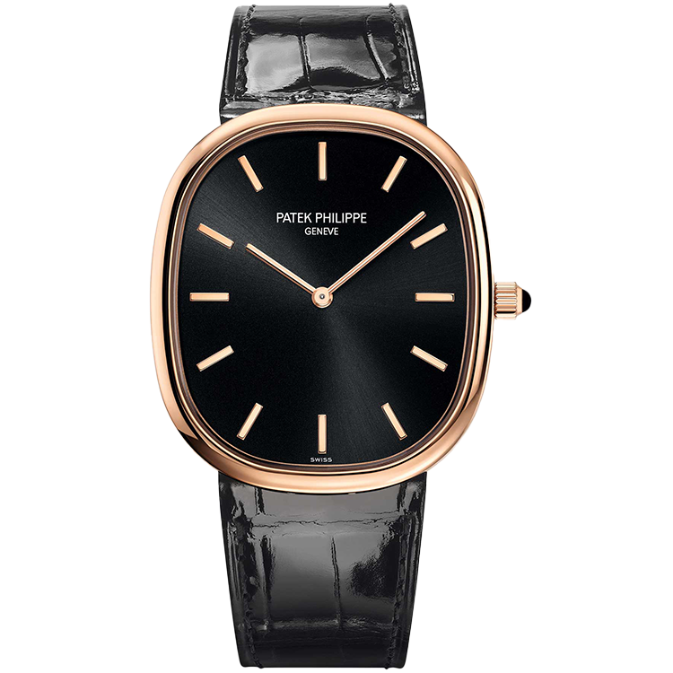 Patek Philippe Golden Ellipse 5738R black dial rose gold case leather bracelet 39.5mm