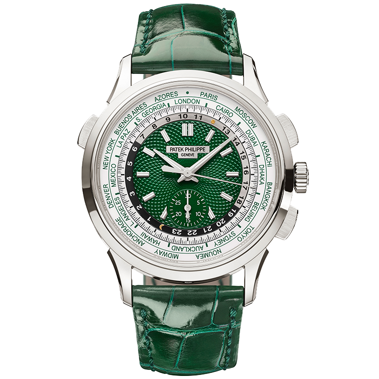 Patek Philippe Grand Complications 5930P green dial platinum case leather bracelet 40mm