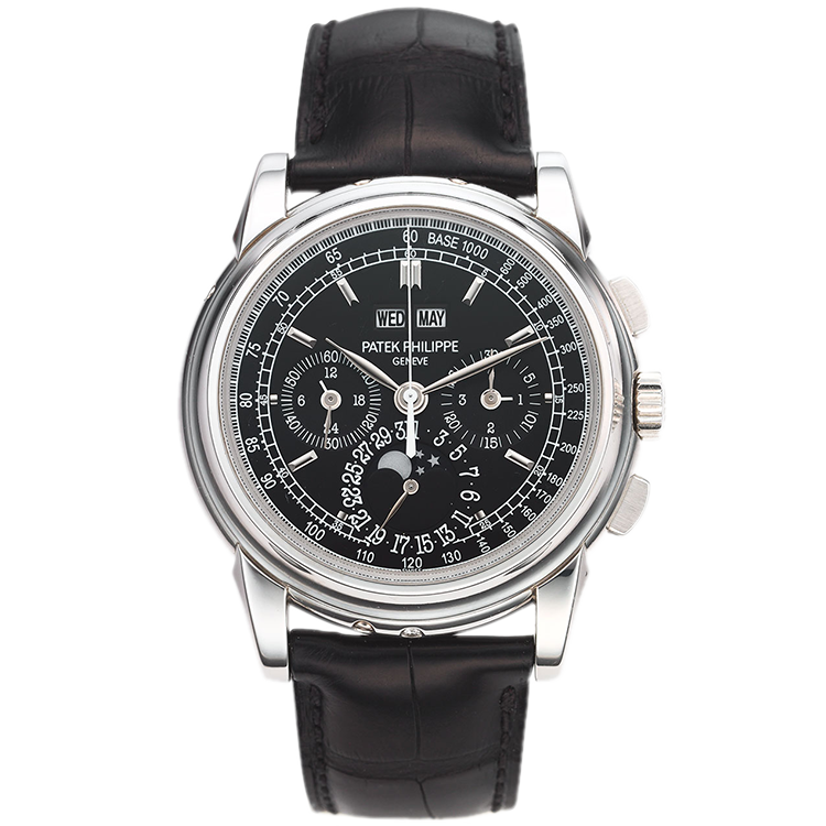 Patek Philippe Grand Complications 5970P black dial platinum case leather bracelet 41mm