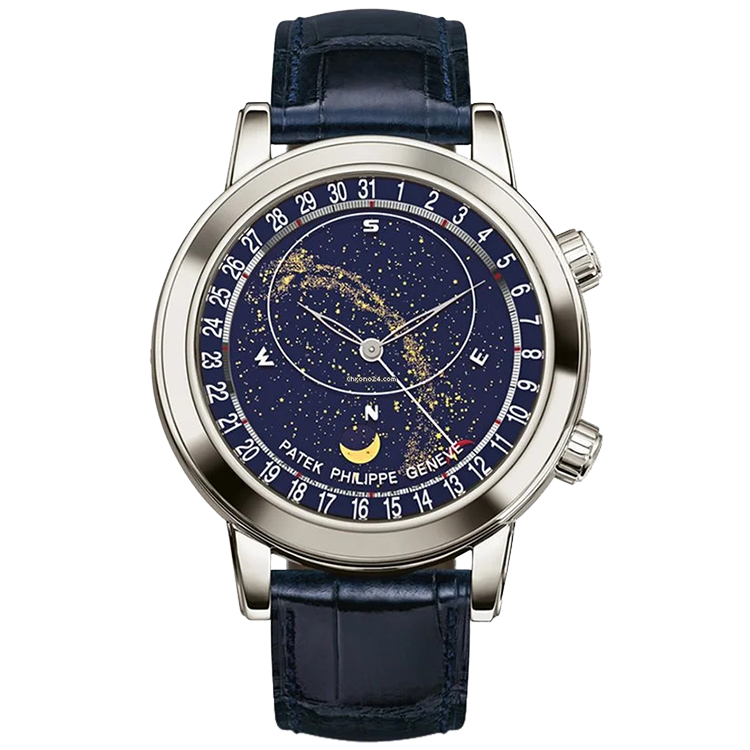 Patek Philippe Grand Complications 6102P blue dial platinum case leather bracelet 44mm