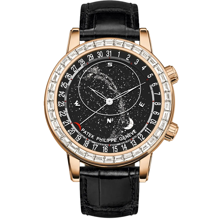 Patek Philippe Grand Complications 6104R black dial rose gold case leather bracelet 44mm