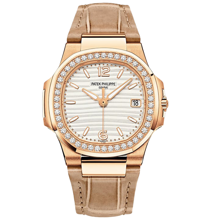 Patek Philippe Lady Nautilus 7010R white dial rose gold case leather bracelet 32mm