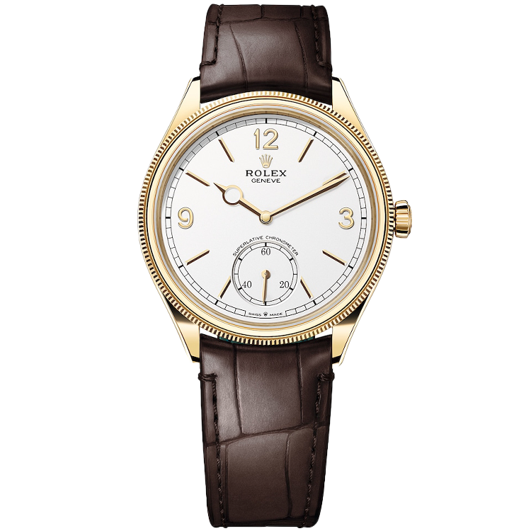 Rolex 1908 ref. 52508 white dial yellow gold case leather bracelet 39mm