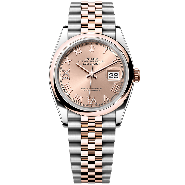 Rolex Datejust ref. 126201 rose gold dial steel case two-tone bracelet 36mm