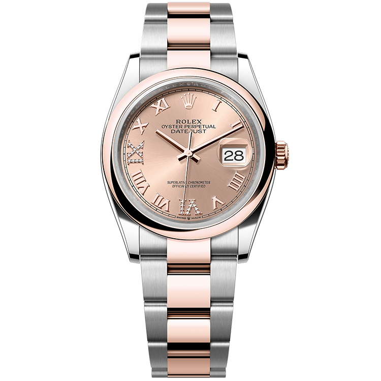 Rolex Datejust ref. 126201 rose gold dial steel case two-tone bracelet 36mm