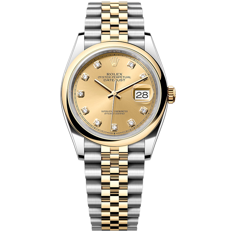 Rolex Datejust ref. 126203 champagne dial steel case two-tone bracelet 36mm