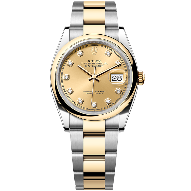 Rolex Datejust ref. 126203 champagne dial steel case two-tone bracelet 36mm