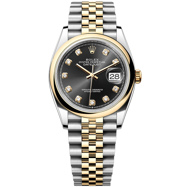 Rolex Datejust ref. 126203 black dial steel case two-tone bracelet 36mm