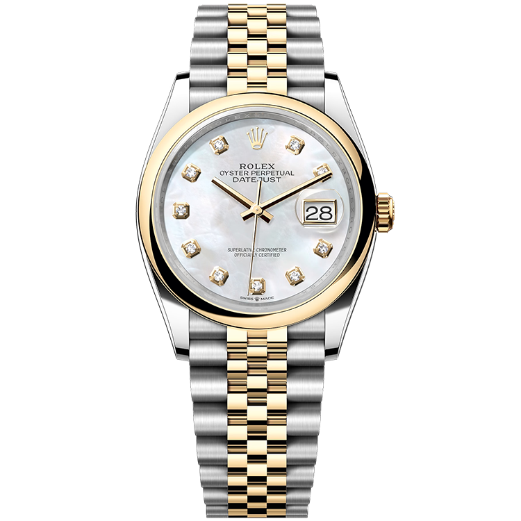 Rolex Datejust ref. 126203 mother of pearl dial steel case two-tone bracelet 36mm