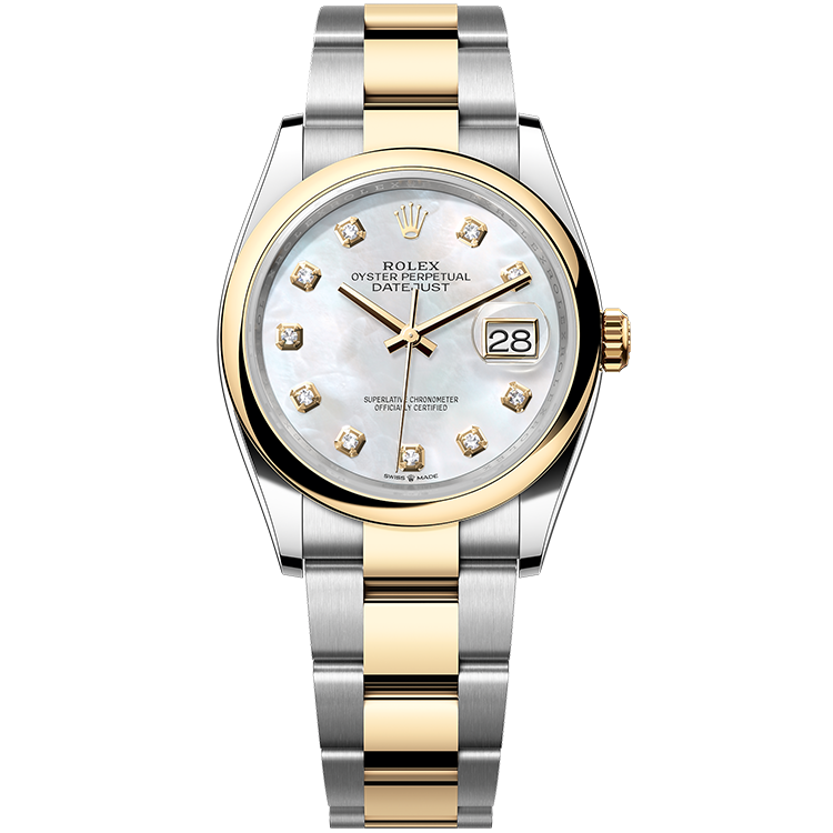 Rolex Datejust ref. 126203 mother of pearl dial steel case two-tone bracelet 36mm