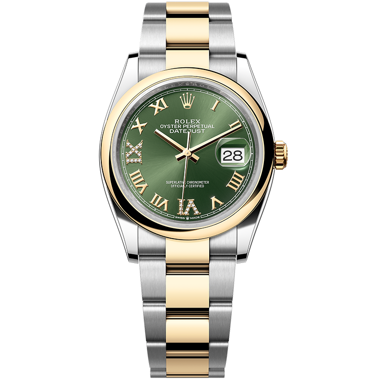 Rolex Datejust ref. 126203 green dial steel case two-tone bracelet 36mm
