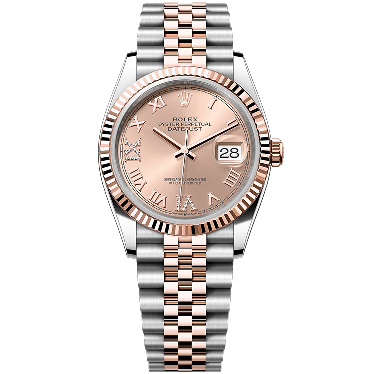 Rolex Datejust ref. 126231 rose gold dial steel case two-tone bracelet 36mm