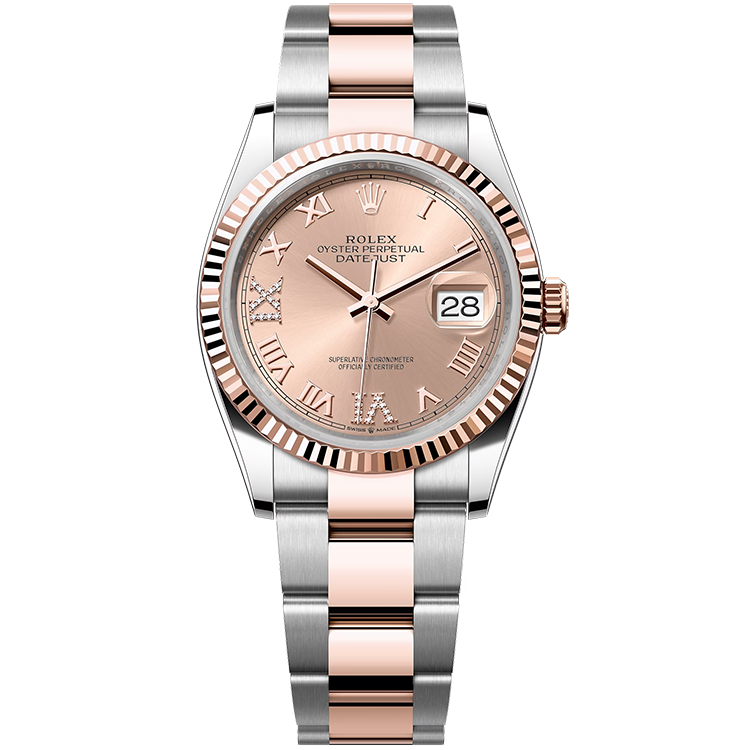 Rolex Datejust ref. 126231 rose gold dial steel case two-tone bracelet 36mm