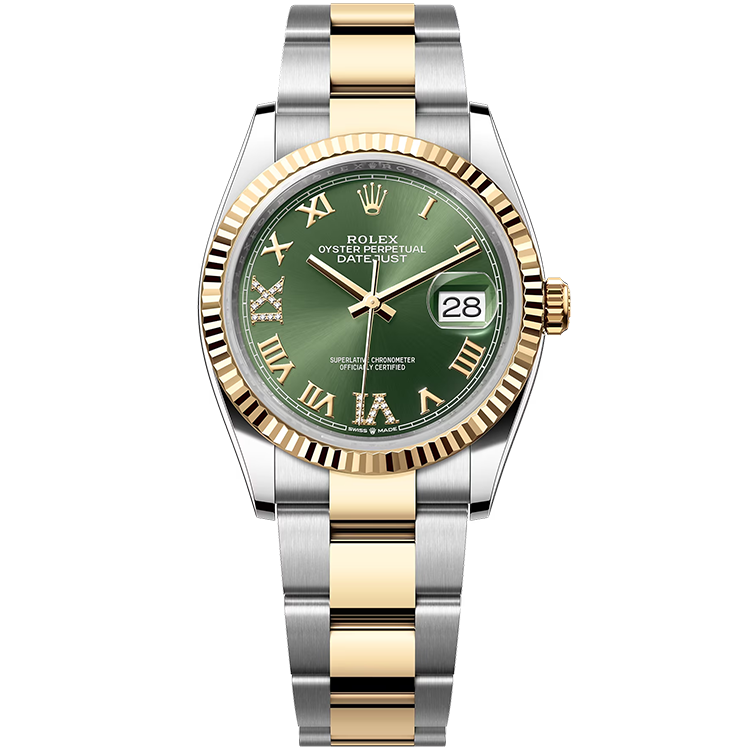 Rolex Datejust ref. 126233 green dial steel case two-tone bracelet 36mm