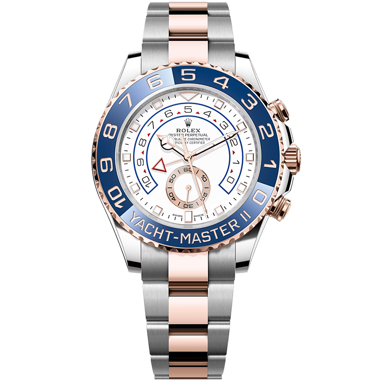 Rolex Yacht-Master II ref. 116681 white dial rose gold case two-tone bracelet 44mm