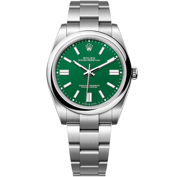 Rolex Oyster Perpetual ref. 124300 green dial steel case steel bracelet 41mm