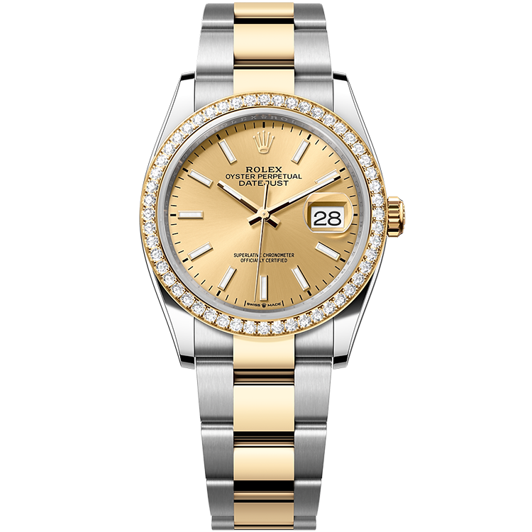 Rolex Datejust ref. 126283RBR champagne dial steel case two-tone bracelet 36mm