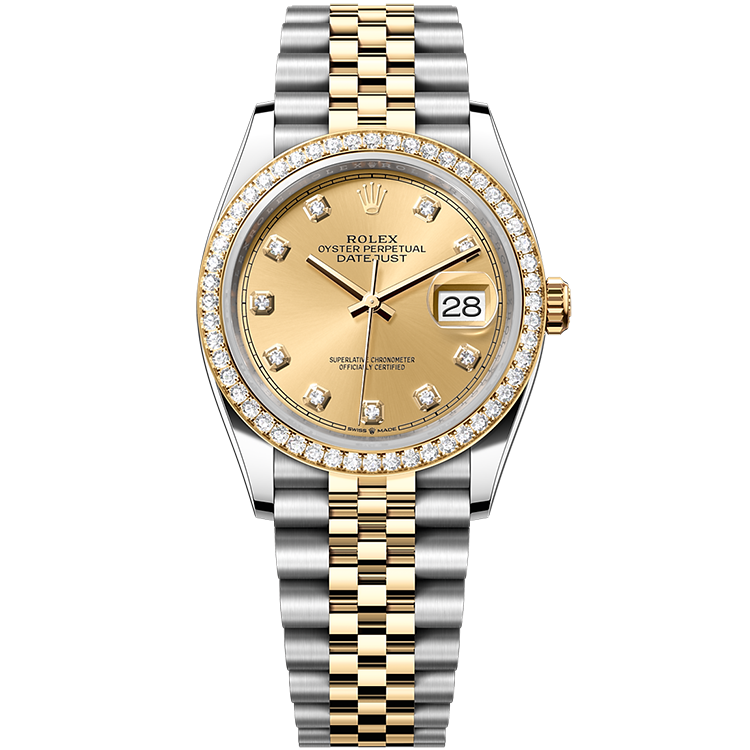 Rolex Datejust ref. 126283RBR champagne dial steel case two-tone bracelet 36mm