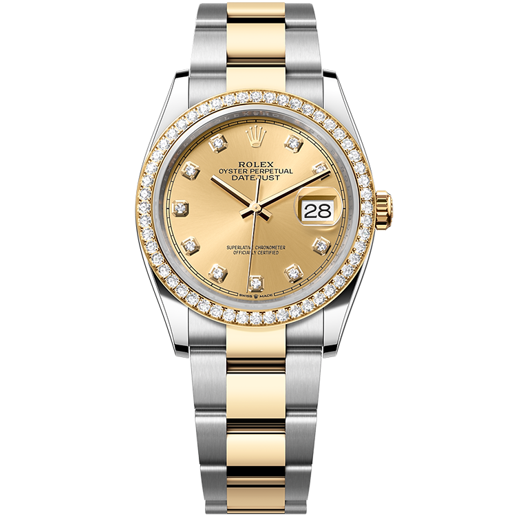 Rolex Datejust ref. 126283RBR champagne dial steel case two-tone bracelet 36mm