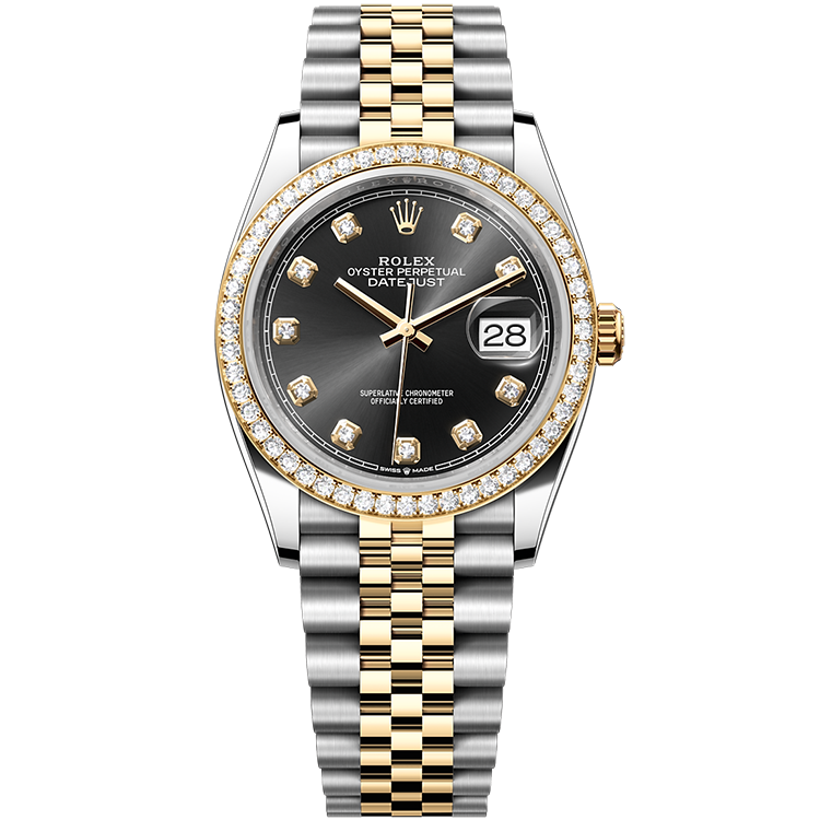 Rolex Datejust ref. 126283RBR black dial steel case two-tone bracelet 36mm