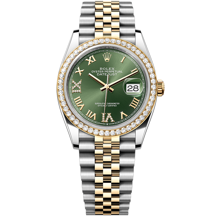 Rolex Datejust ref. 126283RBR green dial steel case two-tone bracelet 36mm