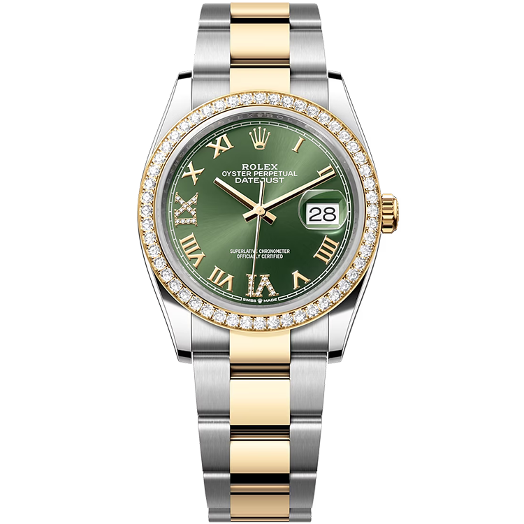 Rolex Datejust ref. 126283RBR green dial steel case two-tone bracelet 36mm
