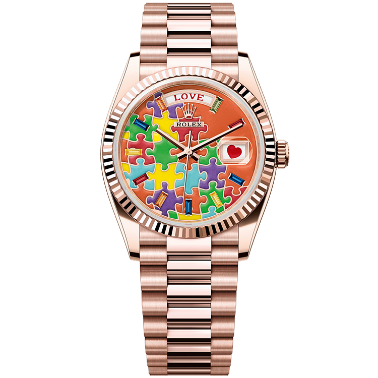 Rolex Day-Date ref. 128235 jigsaw emoji puzzle dial rose gold case rose gold bracelet 36mm