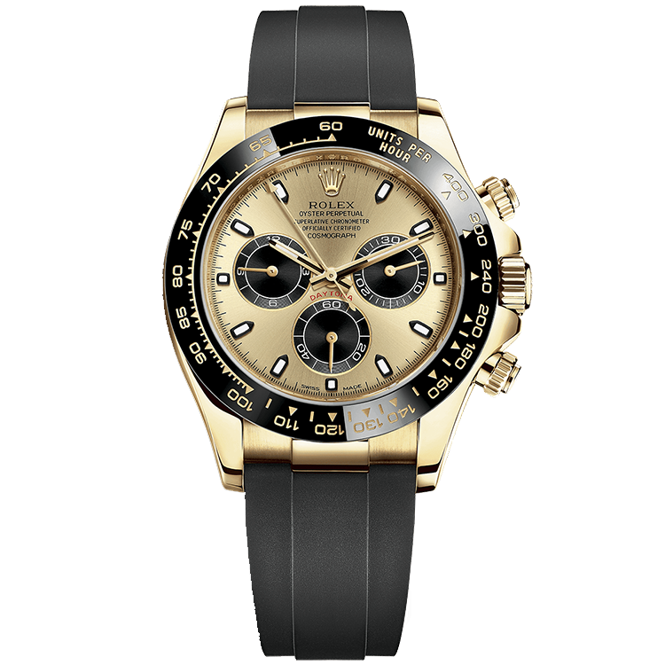 Rolex Daytona ref. 116518LN champagne dial yellow gold case rubber bracelet 40mm