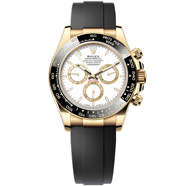 Rolex Daytona ref. 126518LN white dial yellow gold case rubber bracelet 40mm