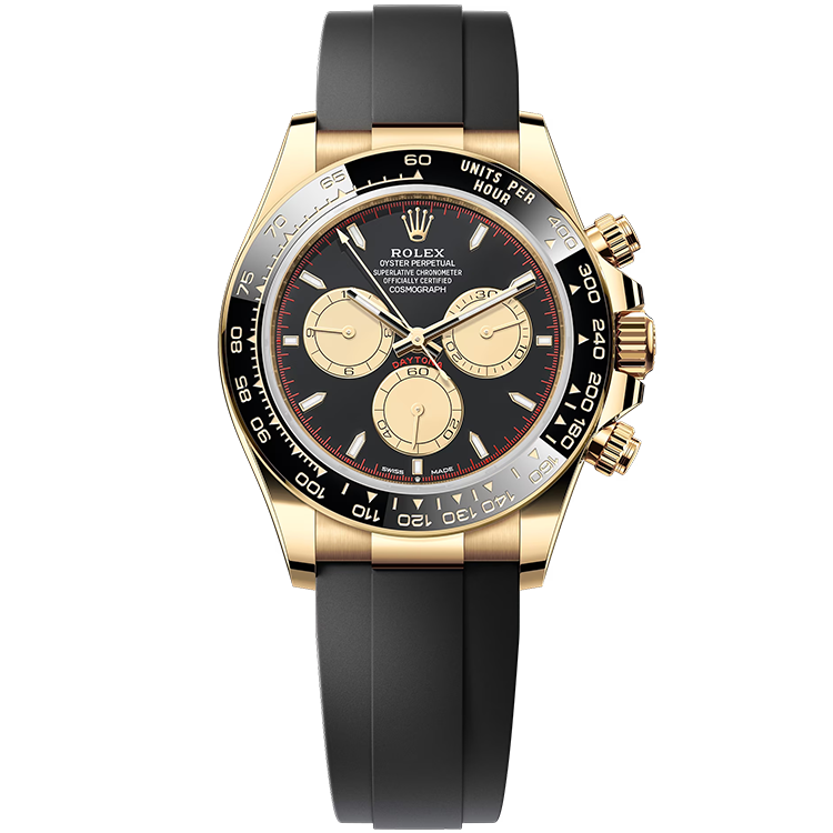 Rolex Daytona ref. 126518LN black dial yellow gold case rubber bracelet 40mm