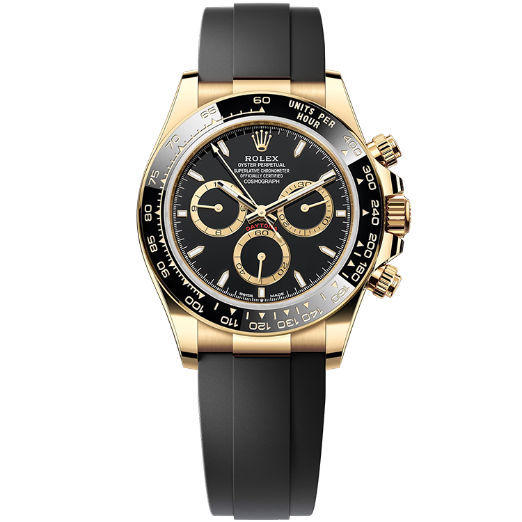 Rolex Daytona ref. 126518LN black dial yellow gold case rubber bracelet 40mm