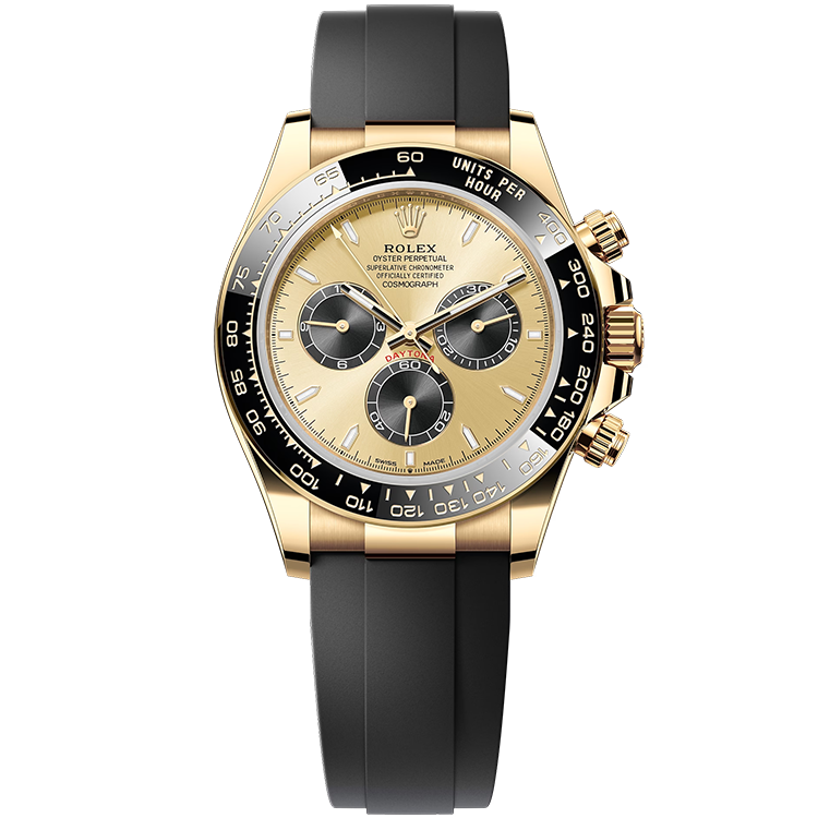 Rolex Daytona ref. 126518LN champagne dial yellow gold case rubber bracelet 40mm