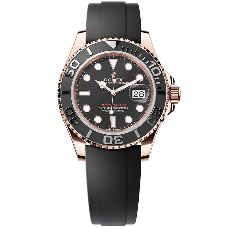 Rolex Yacht-Master ref. 126655 black dial rose gold case rubber bracelet 40mm