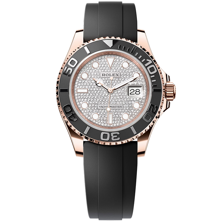 Rolex Yacht-Master ref. 126655 diamond pave dial rose gold case rubber bracelet 40mm