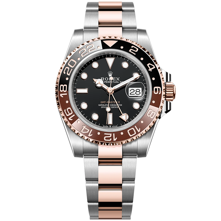 Rolex GMT-Master II ref. 126711CHNR black dial rose gold case two-tone bracelet 40mm