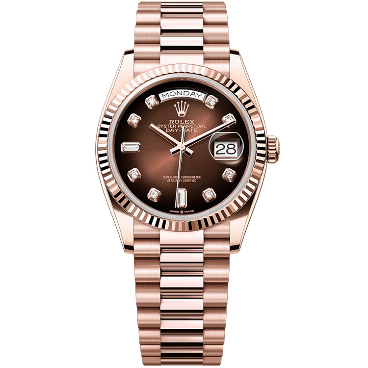 Rolex Day-Date ref. 128235 chocolate dial rose gold case rose gold bracelet 36mm